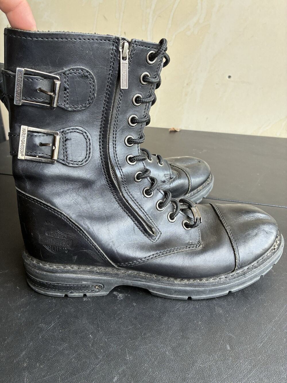 Harley Davidson Balsa Women's 9 Black Stone Leather Motorcycle Boot
